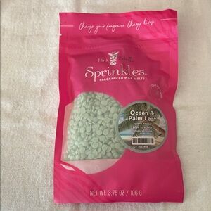 Pink Zebra Sprinkles ocean and palm leaf